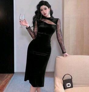 Women's Velvet Patchwork Dress, Birthday